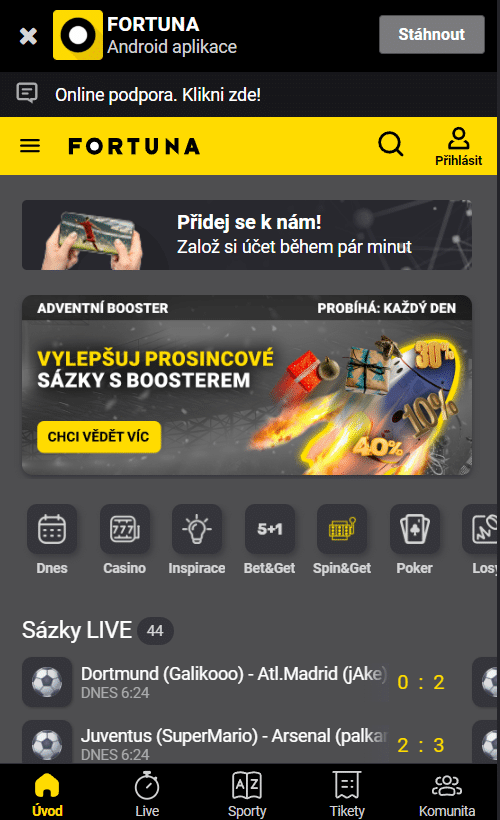 hlavní stránku Fortuna