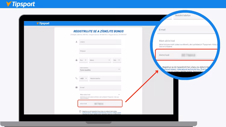 Proces registrace s promo kódem Tipsportu