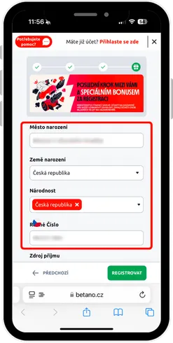 Poslední fáze registrace Bethano