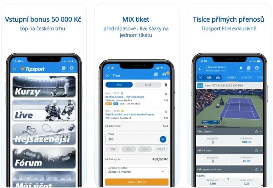 Tipsport aplikace versus mobilní zobrazení