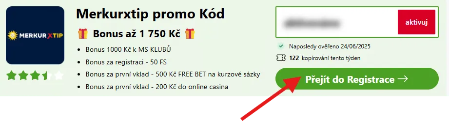 registrační proces na MerkurXtip