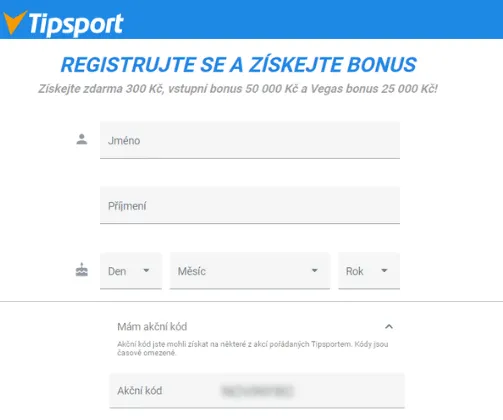 Tipsport registrace 500 Kč a 500 volných zatočení