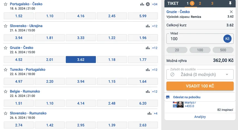 bonus Tipsport EURO 2024 na první vklad