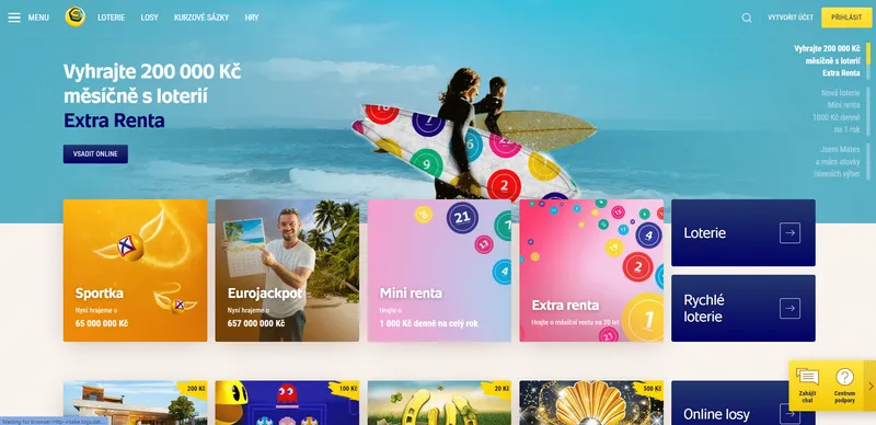 Sazka.cz – hlavní rozhraní