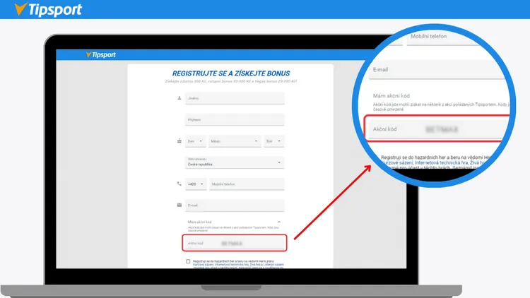 Proces registrace s promo kódem Tipsportu