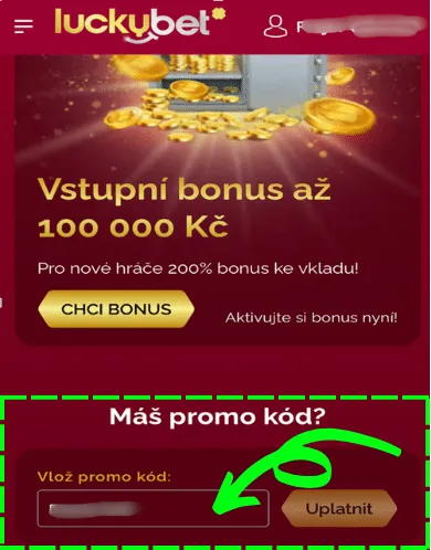 Zadání Luckybet promo kódu v účtu