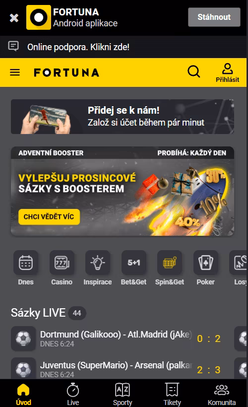 hlavní stránku Fortuna
