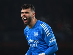 Vítězem ocenění Zlatá rukavice se v Premier League stal brankář Arsenalu David Raya